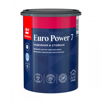 Краска моющаяся для стен и потолков EURO POWER-7 0,9л ТИККУРИЛА