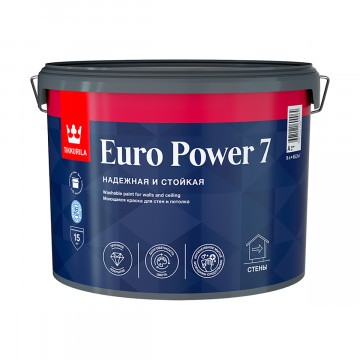 Краска моющаяся для стен и потолков EURO POWER-7 9л ТИККУРИЛА