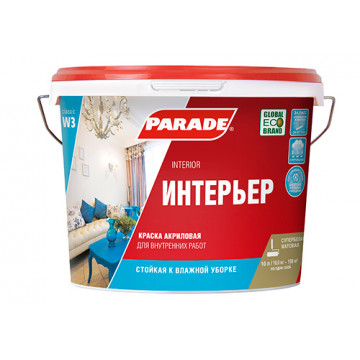 Краска W3 для стен и потолков акриловая влагостойкая Classic белая матовая 10л PARADE
