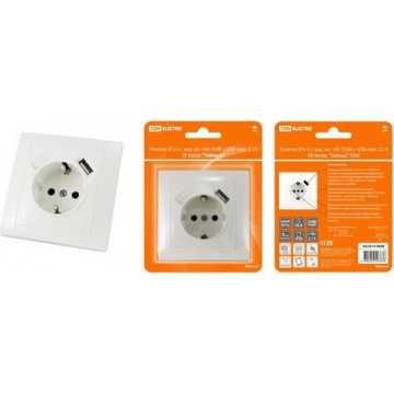 Розетка ТАЙМЫР 2-м + USB-порт белая