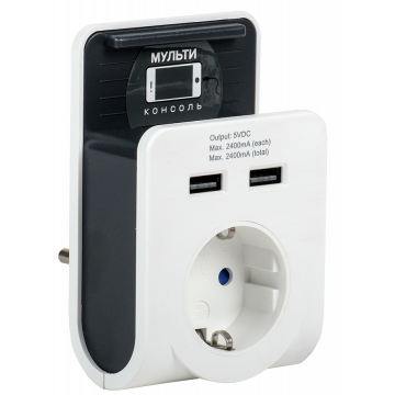 Адаптер Т-02/01 1розетка 2 USB 2,4A белый IEK