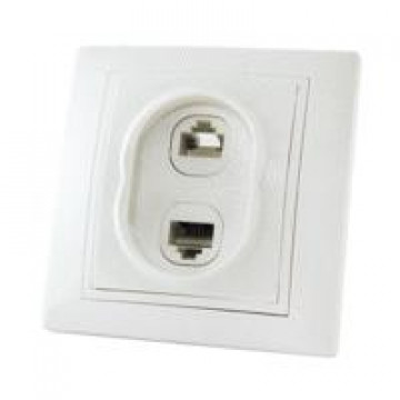Розетка в рамку телефонная RJ-11+ комп.RJ-45 ТАЙМЫР СУ 2-м керамика белая IP20