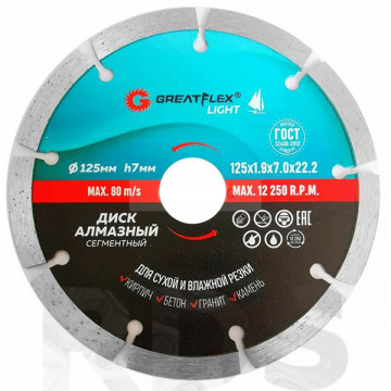 Диск отрезной по металлу Greatflex 125х1.9х22,2мм Light